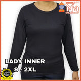 Lady Long Sleeve Round Neck Inner Black Premium Baju Dalam Lengan Panjang Hitam Wanita