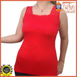 LADY SLEEVELESS SINGLET COLOUR FRONT WITH LACE